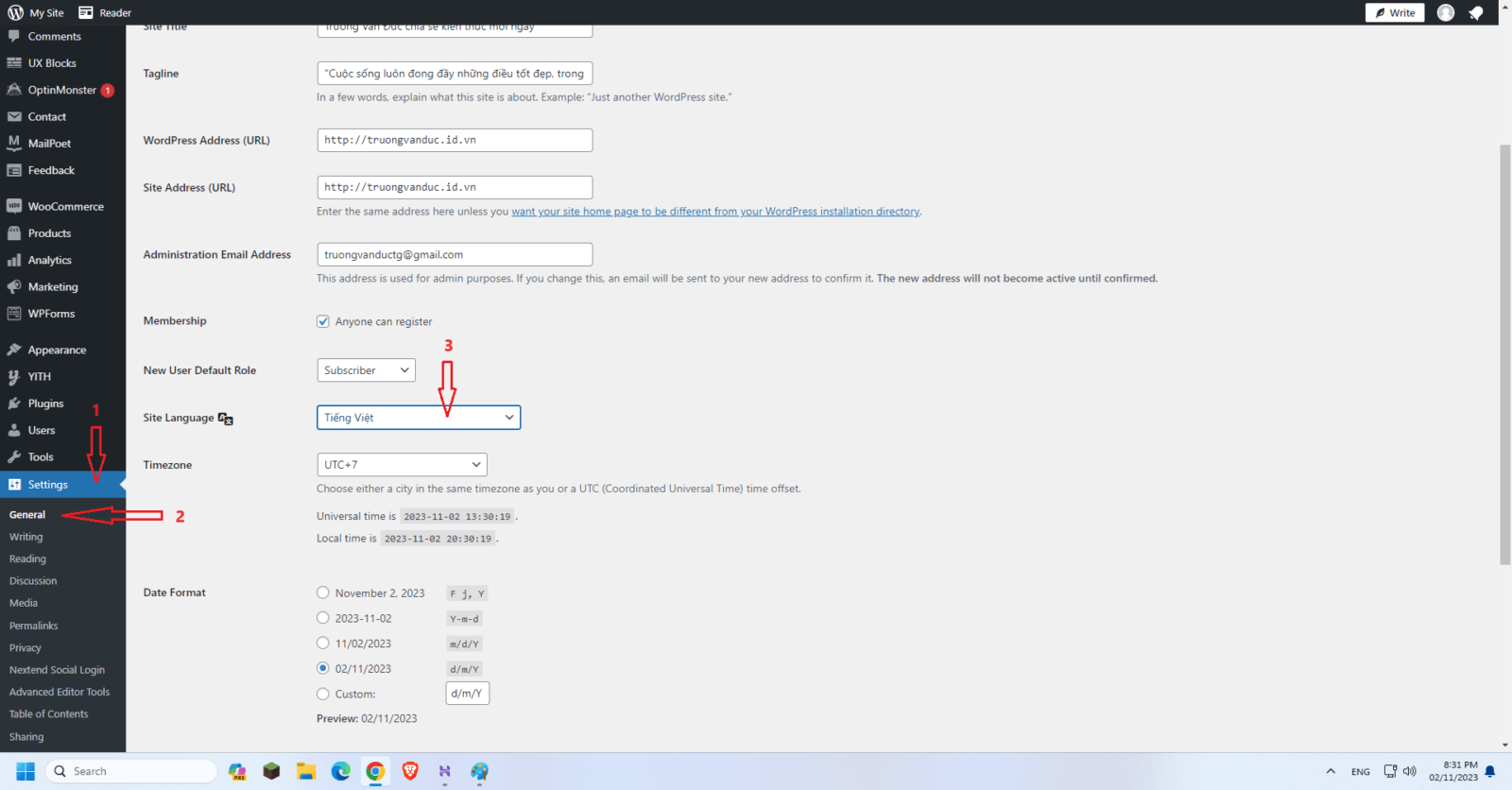 Cài đặt tiếng việt WP