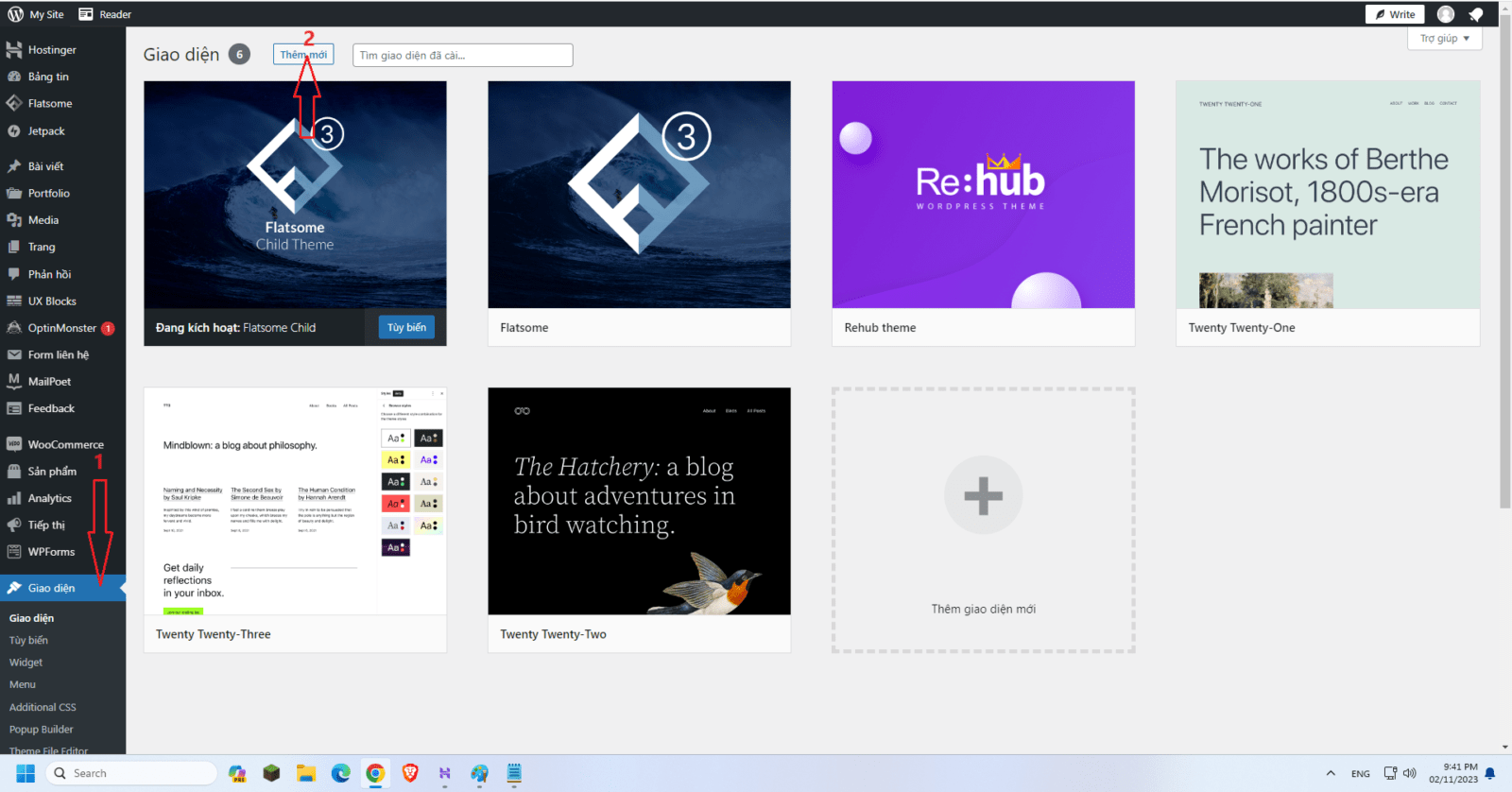 Hướng dẫn 3 cách cài đặt giao diện (theme) cho website Wordpress 2 Giao dien them moi