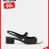 Giày Cao Gót Slingback Gót Vuông Phối Toecap Và Khóa Trang Trí 2