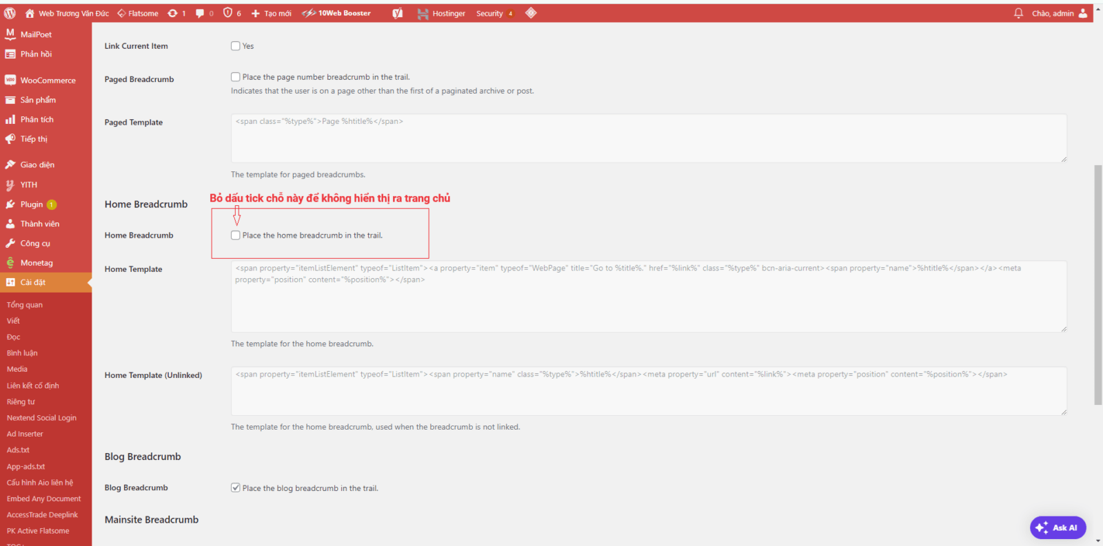 Hướng Dẫn Thêm Breadcrumb WordPress Bằng Plugin NavXT 2 Cấu hình breadcrmb